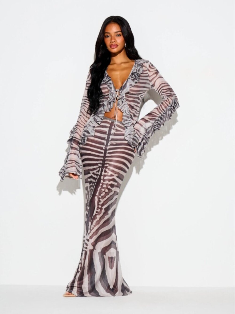 Animal Instincts: Celine Zebra Print Mesh Maxi Skirt/Coverup